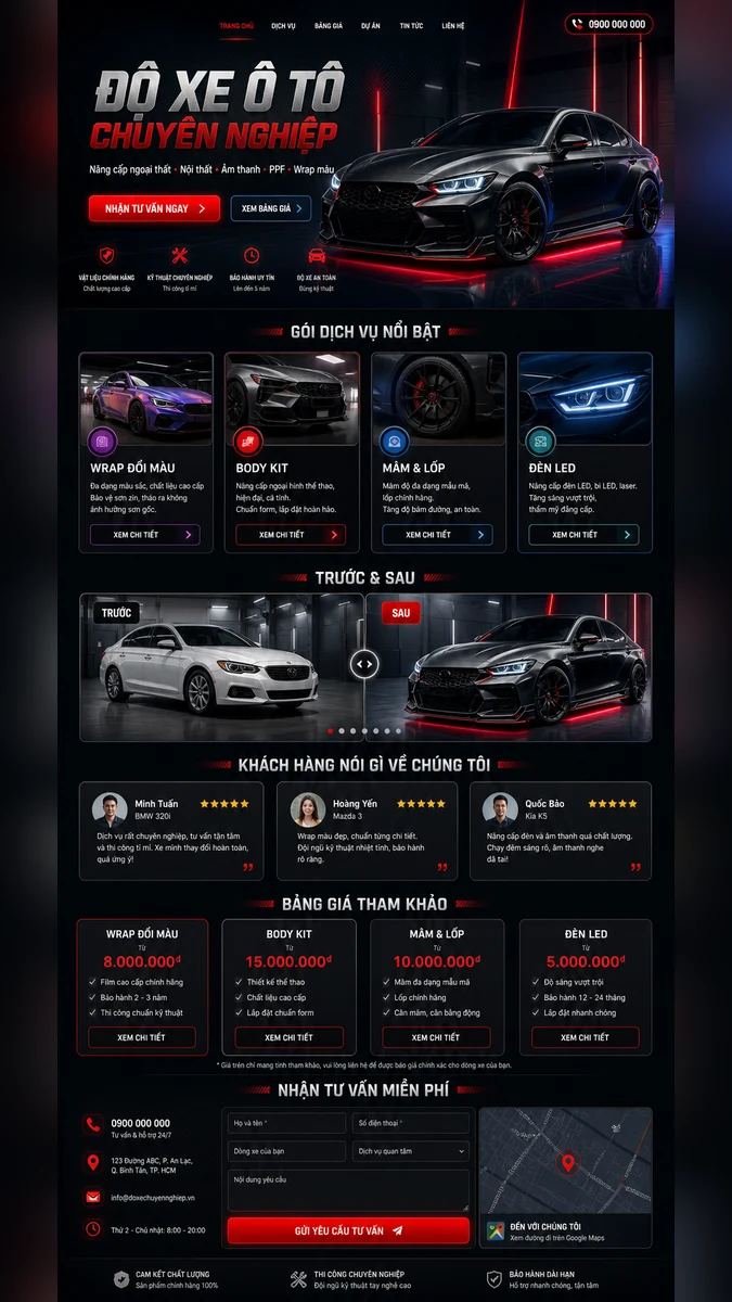 Làm Landing Page Quảng Cáo Dịch Vụ Độ Xe Ô Tô 3 VINASOFT nhận làm landing page quảng cáo dịch vụ độ xe ô tô