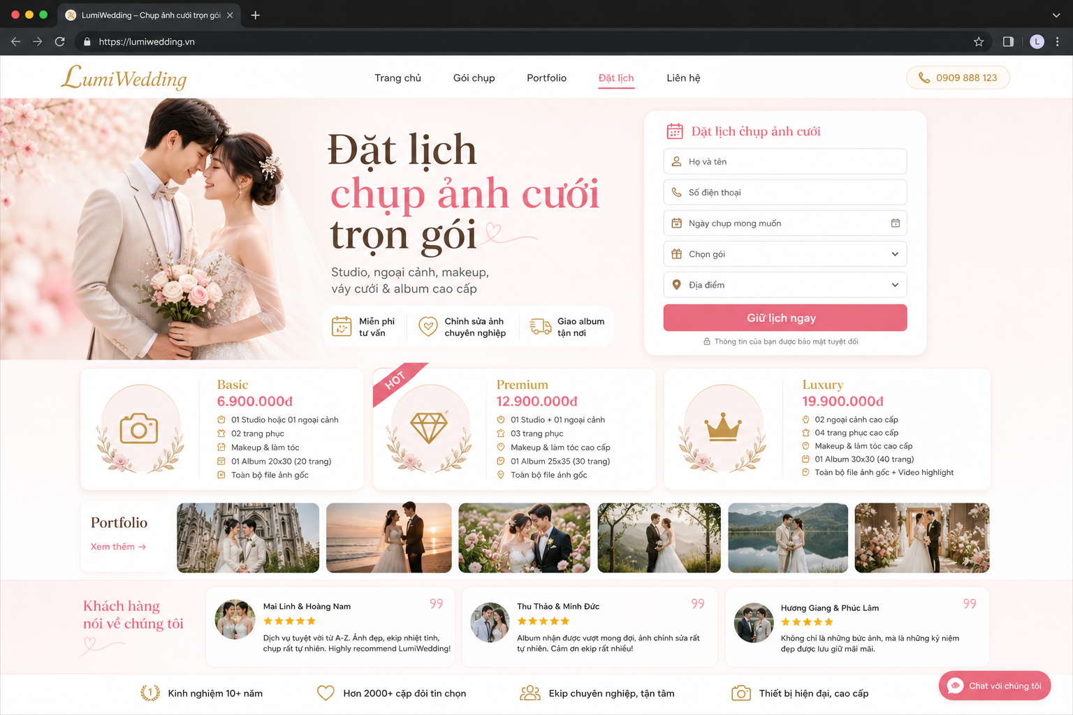 Làm trang web book lịch chụp ảnh cưới trọn gói