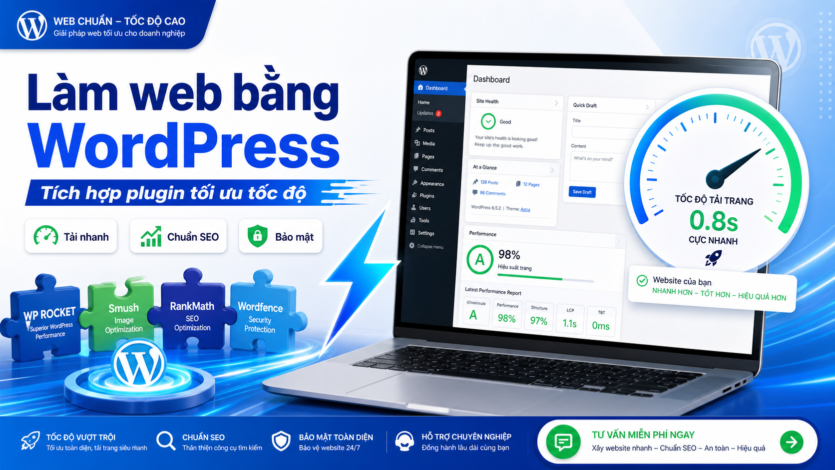 Làm web bằng WordPress tích hợp plugin tối ưu tốc độ 3 Các yếu tố quan trọng khi thiết kế website WordPress tốc độ cao