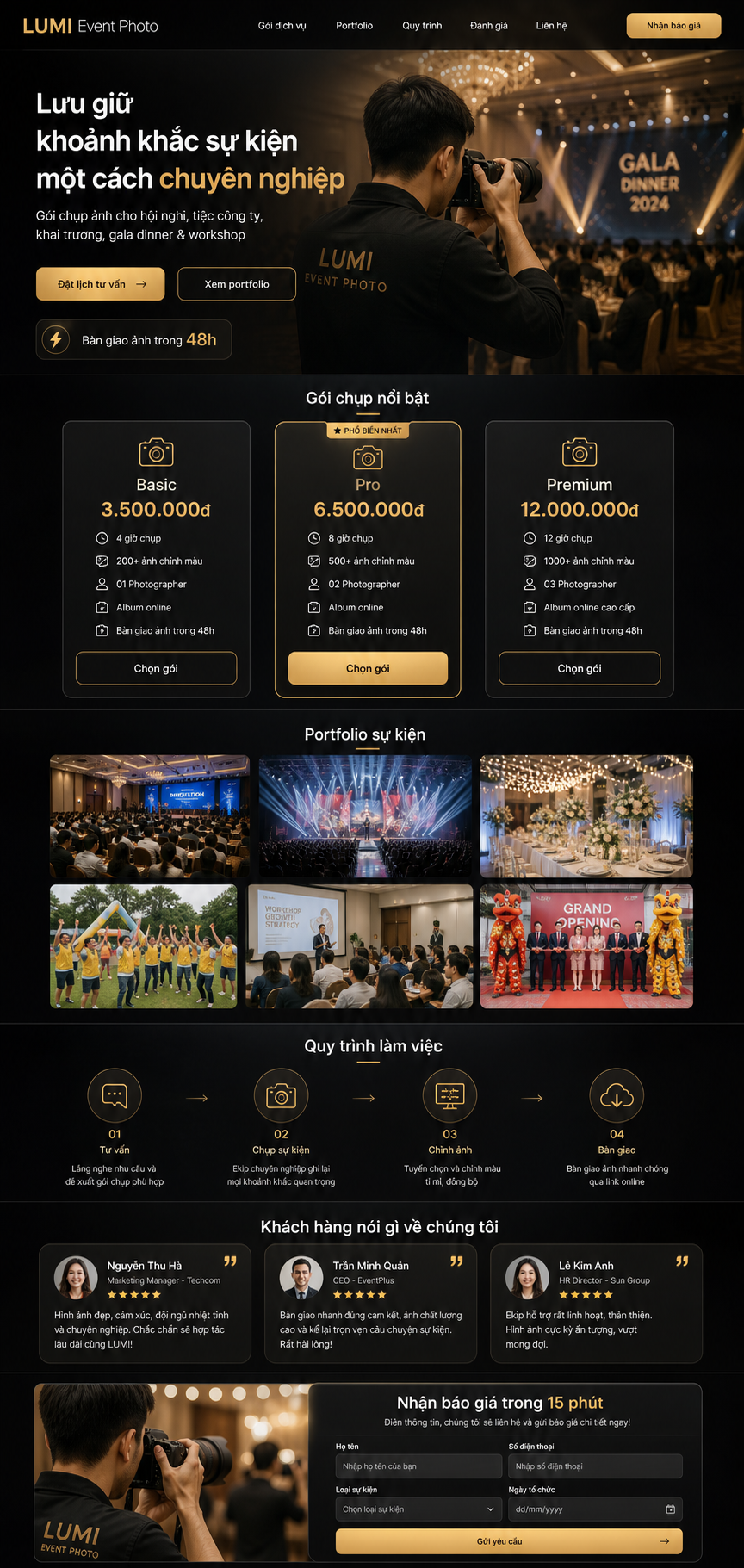Thiết Kế Landing Page Quảng Bá Gói Chụp Ảnh Sự Kiện