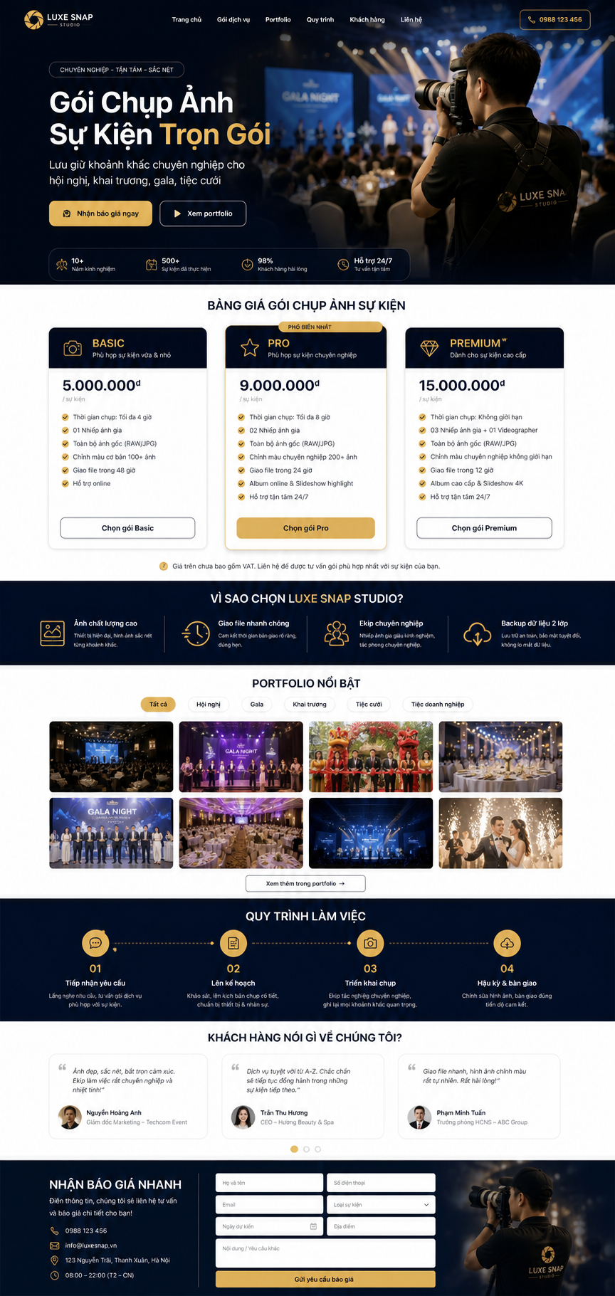 Thiết Kế Landing Page Quảng Bá Gói Chụp Ảnh Sự Kiện