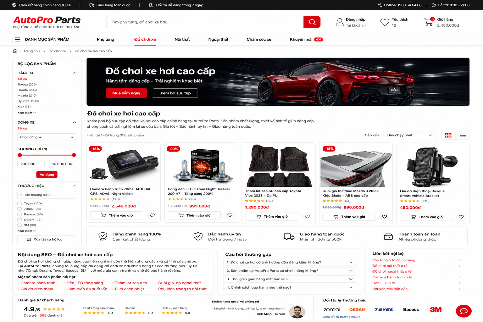 Thiết kế website bán phụ tùng đồ chơi xe hơi chuẩn SEO