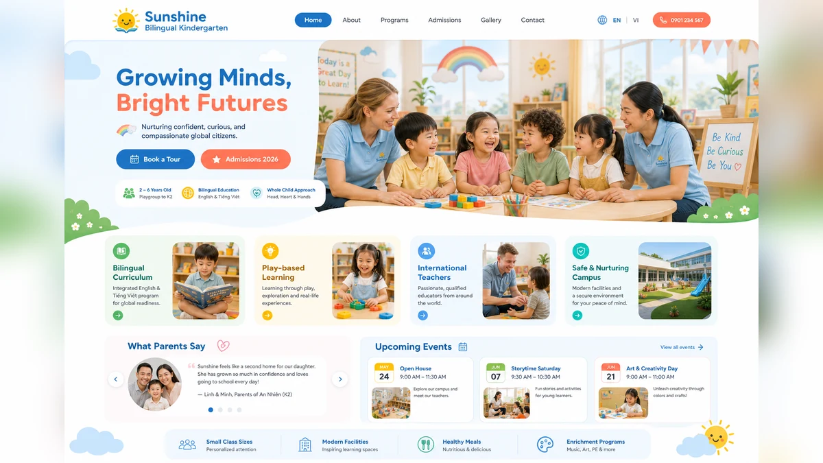 Thiết kế website trường mầm non song ngữ quốc tế chuẩn SEO 2 Website là kênh tuyển sinh quan trọng